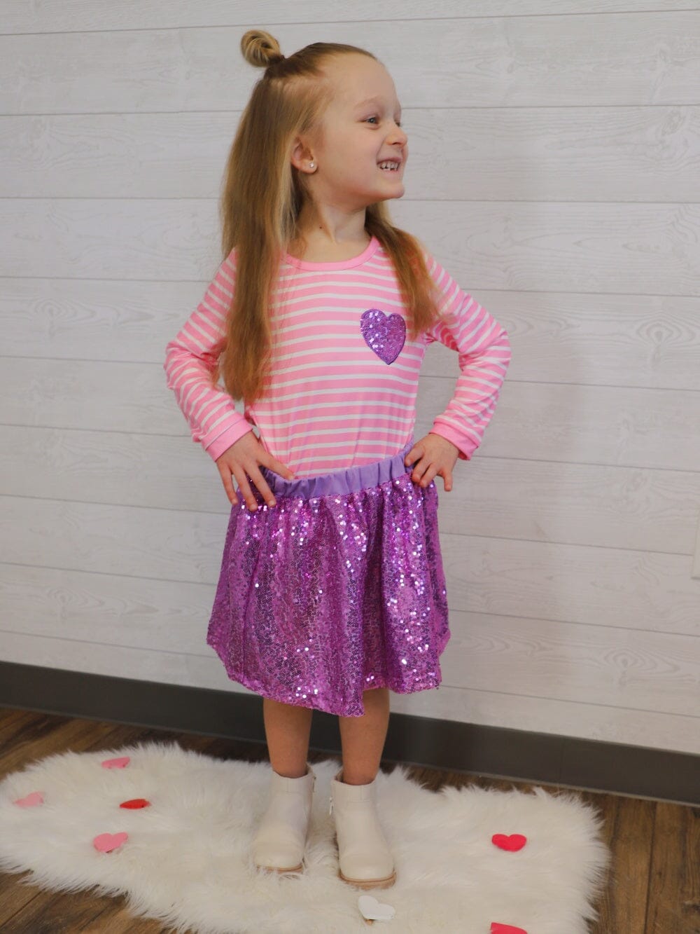 Follow Your Heart Pink Stripe Purple Sequin Girls Skirt Outfit