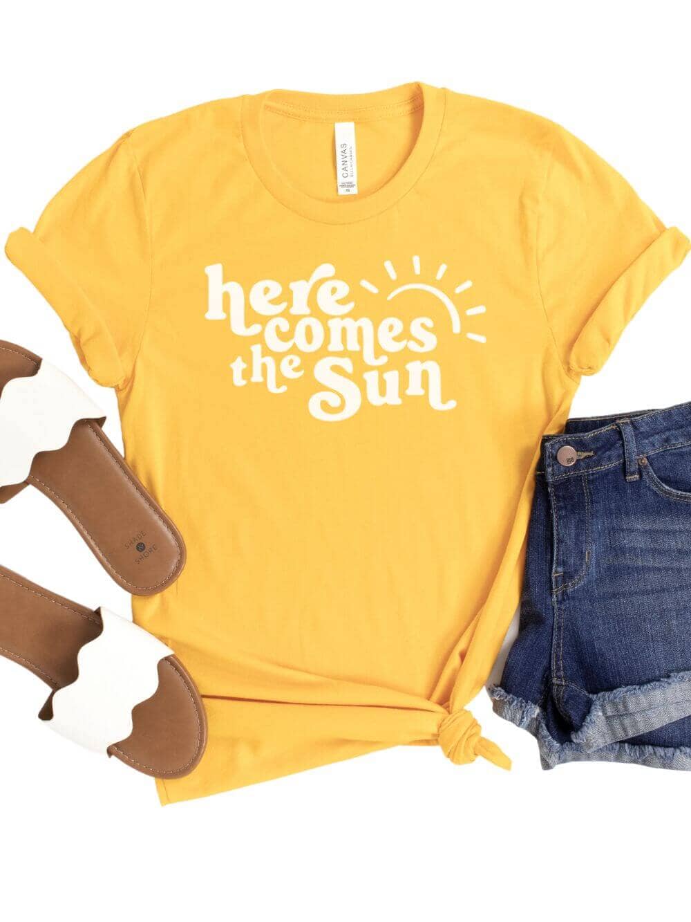 Here Comes the Sun Yellow Women's Jersey Short Sleeve Graphic Tee