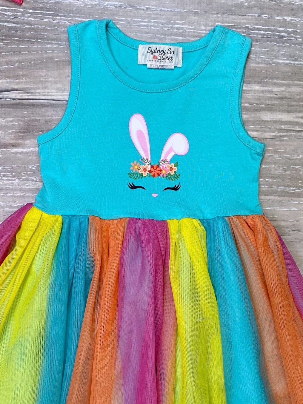 Honey Bunny Blue Rainbow Tulle Chiffon Girls Easter Tutu Dress