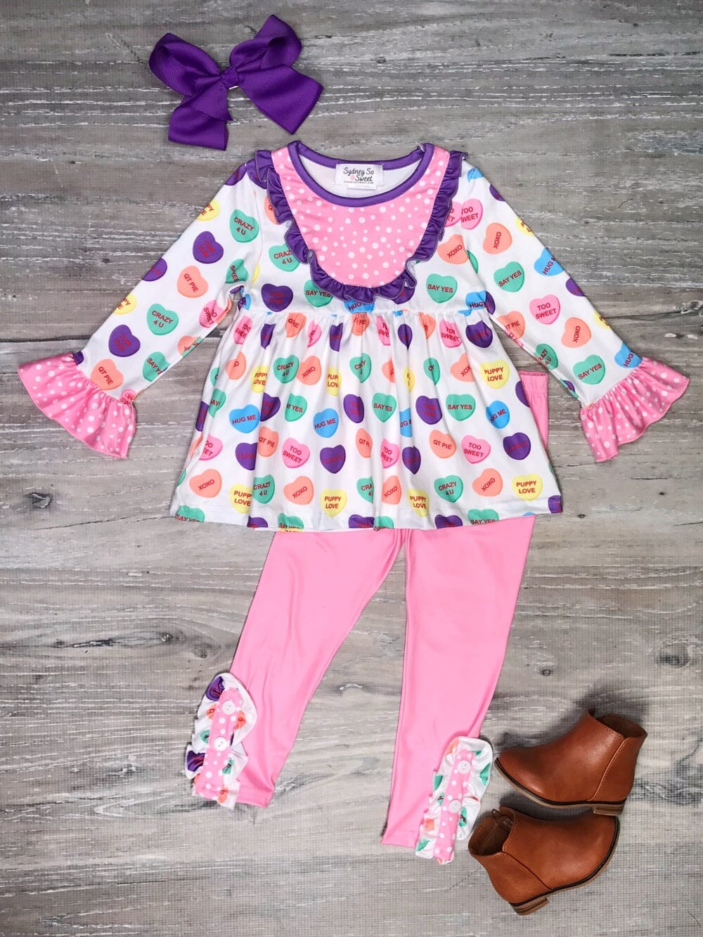 Candy Heart Ruffle Pink Girls Valentine's Day Outfit