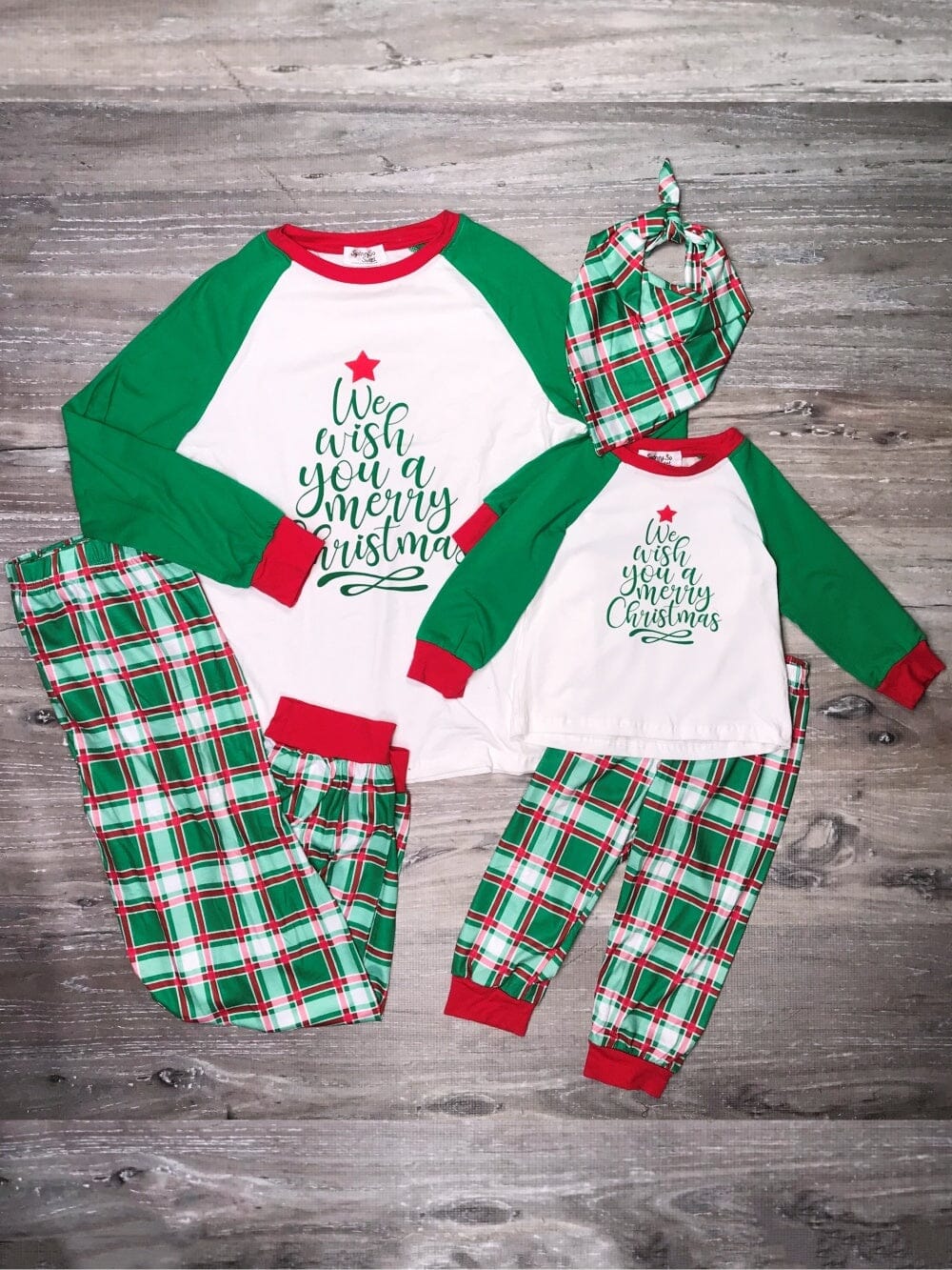 Naughty Christmas Family Holiday Pajamas,Holiday Family Pajamas Matching  Sets-White Green Buffalo Plaid Green Style With Merry Christmas Hat Pattern  