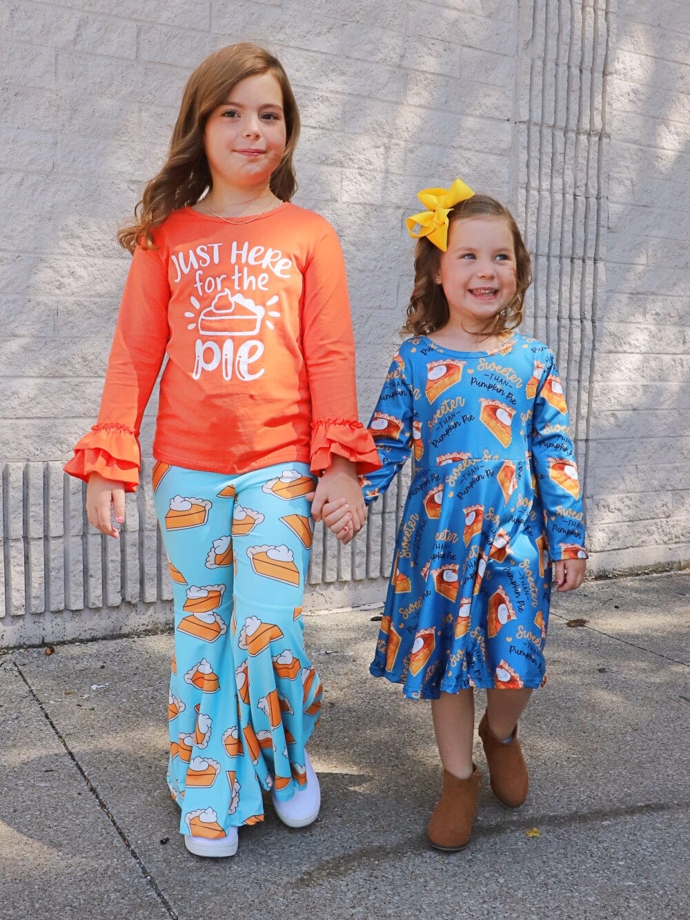 Just Here For The Pie Orange & Blue Bell Bottom Girls Outfit