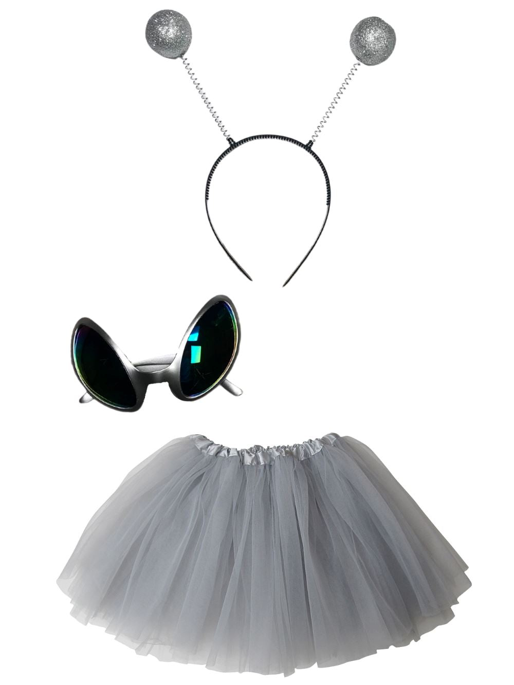 Alien Costume Silver - Complete Kids Costume Set with Tutu, Headband, & Sunglasses