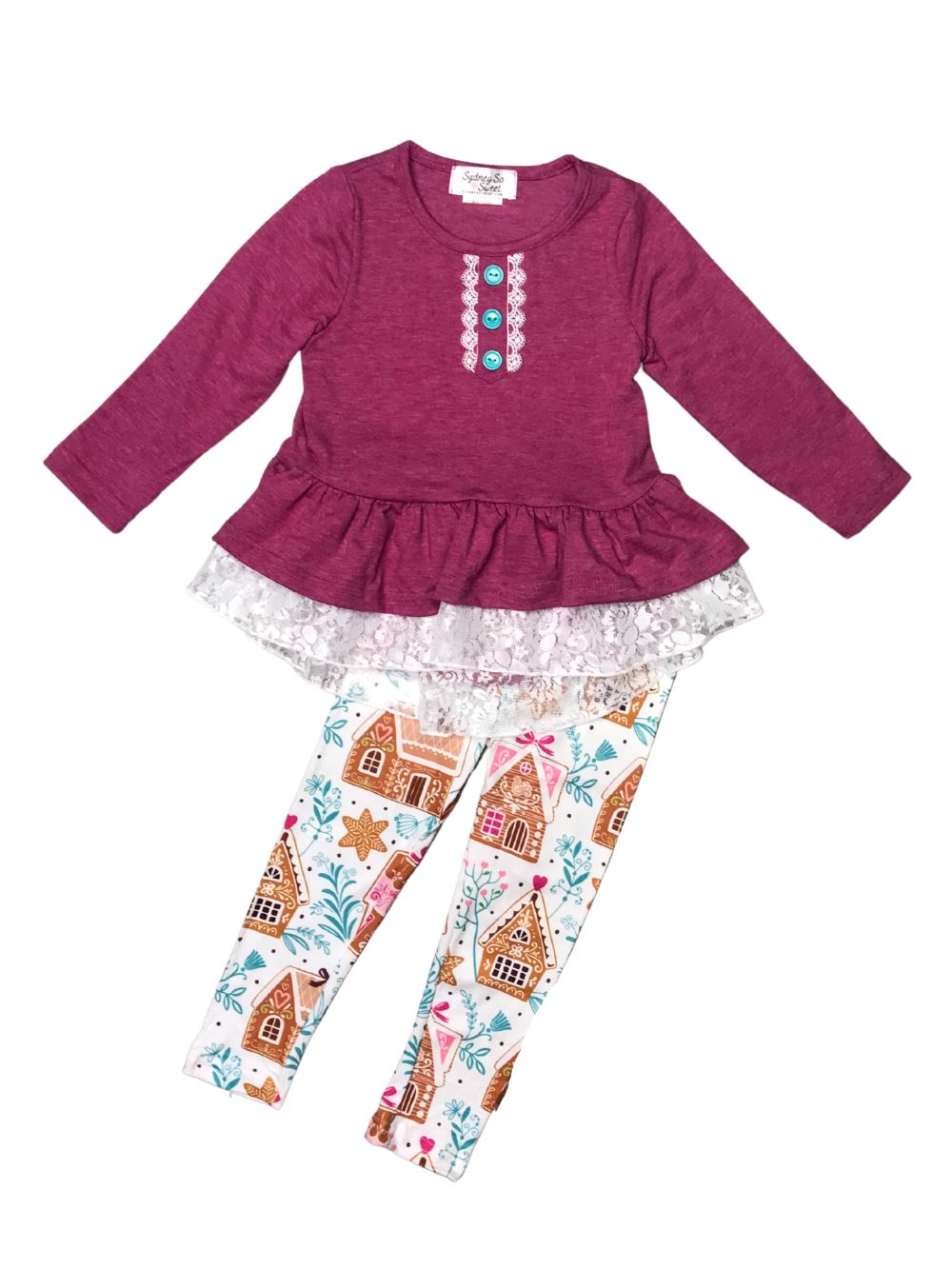 Home for the Holidays Plum Gingerbread House Lace Girls Outfit