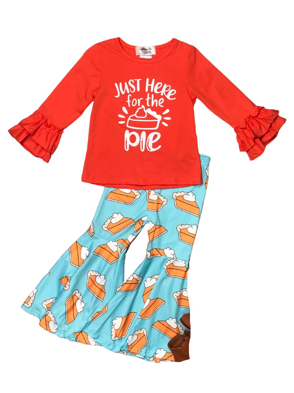 Just Here For The Pie Orange & Blue Bell Bottom Girls Outfit