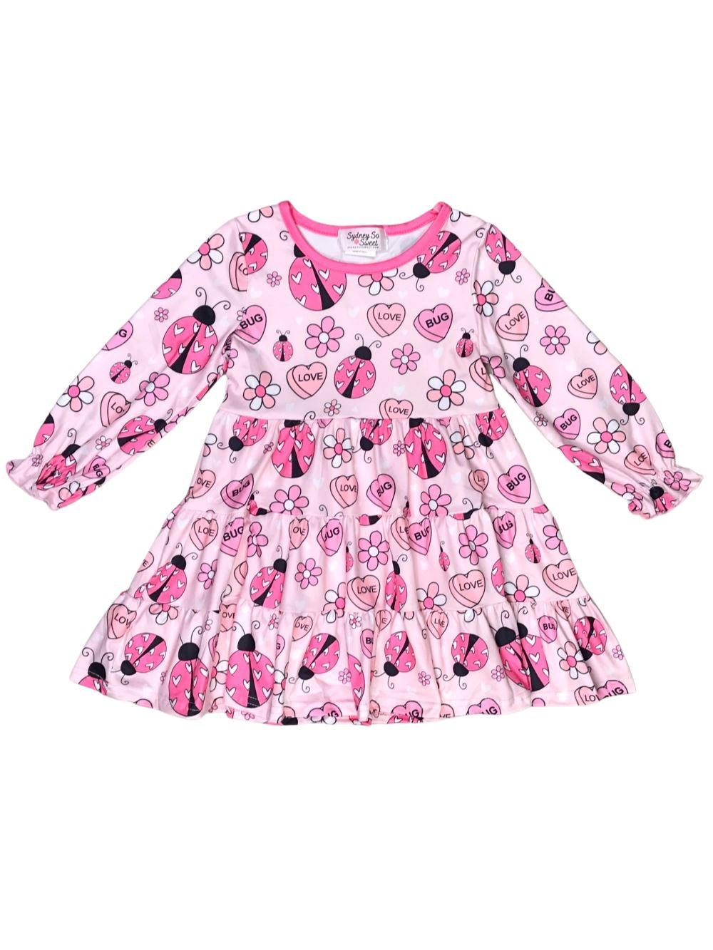 Love Bug Ladybug Pink Floral Ruffle Valentine's Day Girls Dress