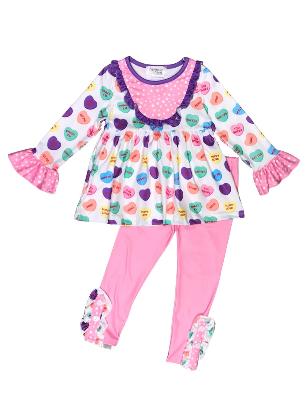 Candy Heart Ruffle Pink Girls Valentine's Day Outfit