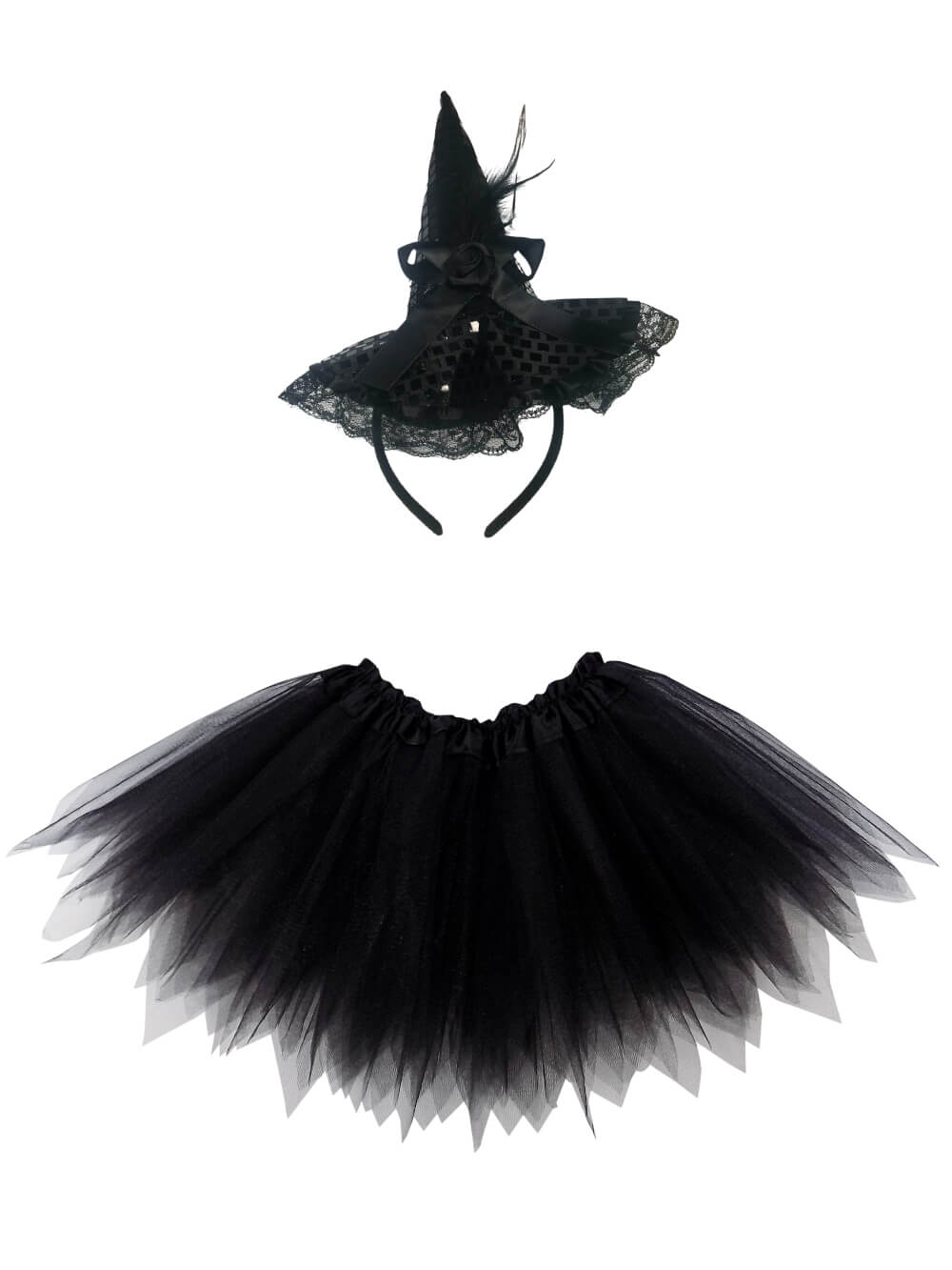 Girls Pixie Black Witch Costume - Complete Kids Costume Set with Pixie Cut Tutu and Hat Headband