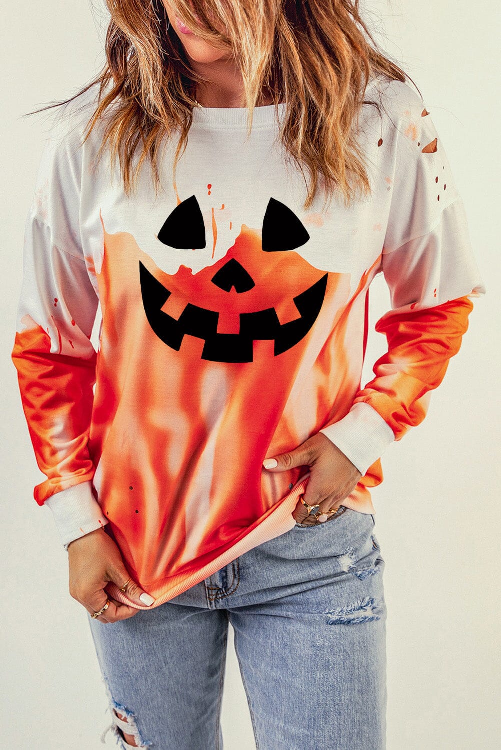 Halloween Jack-O-Lantern Dip Dye Sweatshirt