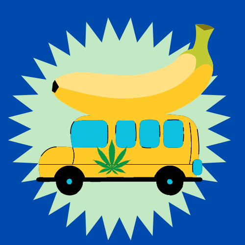 a banana bus with an image of a cannabis leaf