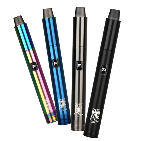 All colors of the Pulsar Barb Fire Slim dual-use vape pen, fanned out