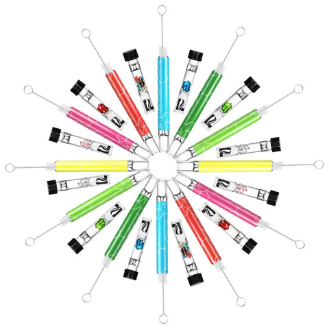 A rainbow-hued circle of THC Molecule Taster Bats and lidded Gem Filter Glass Chillums