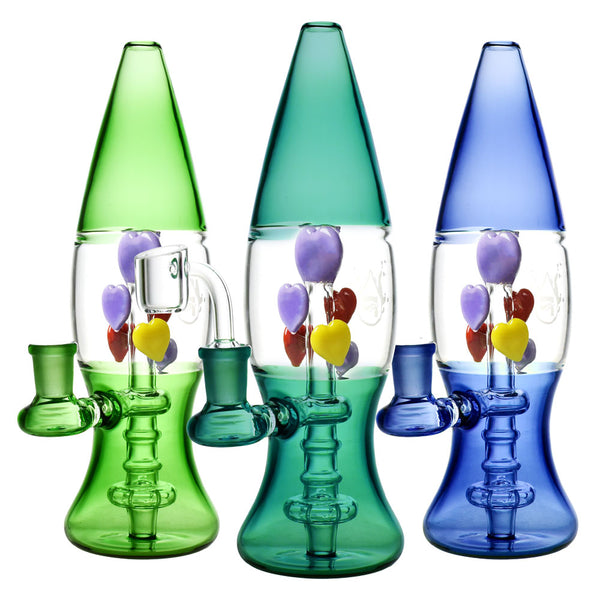 Three versions of the Pulsar Hearts Lava Lamp-shaped Dab Rig