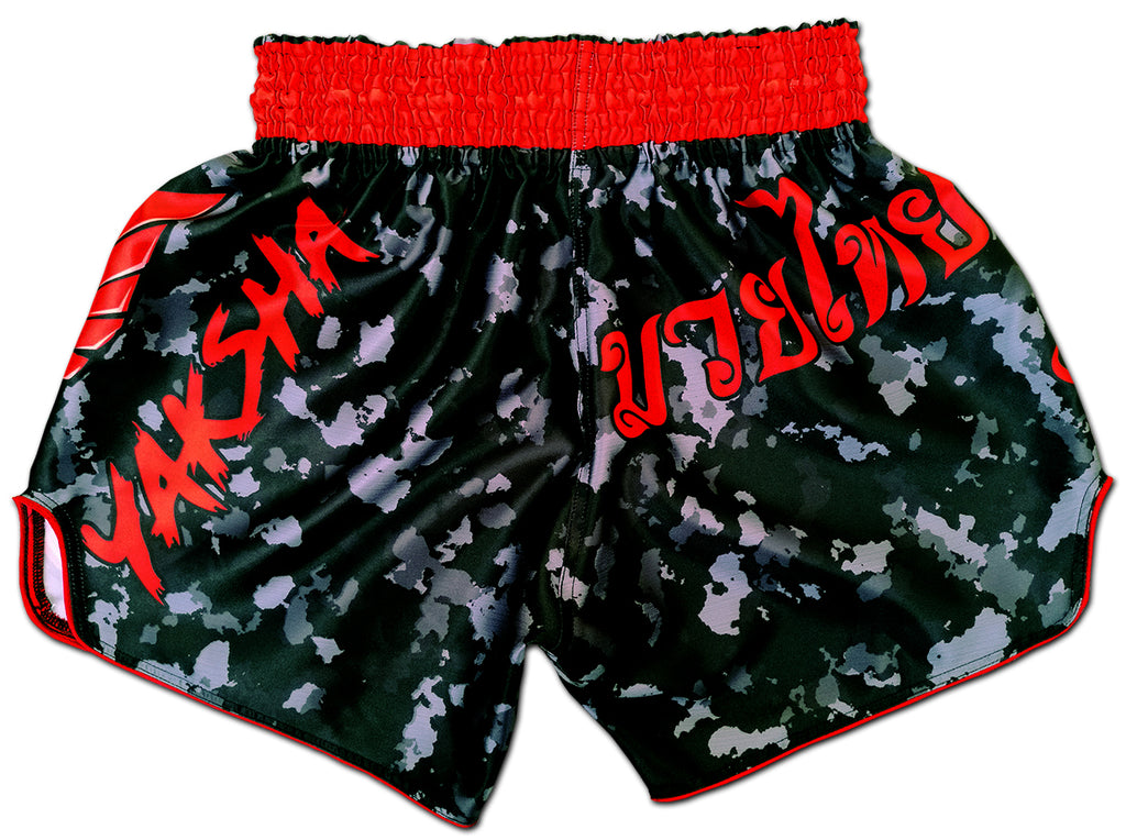Muay Thai Shorts ★ Black Camouflage by YAKSHA – Muay Thai Shop