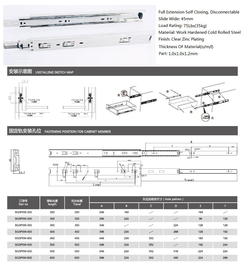 Full Extension Ball Bearing Drawer Slides 75 Lbs Capacity Meite Usa