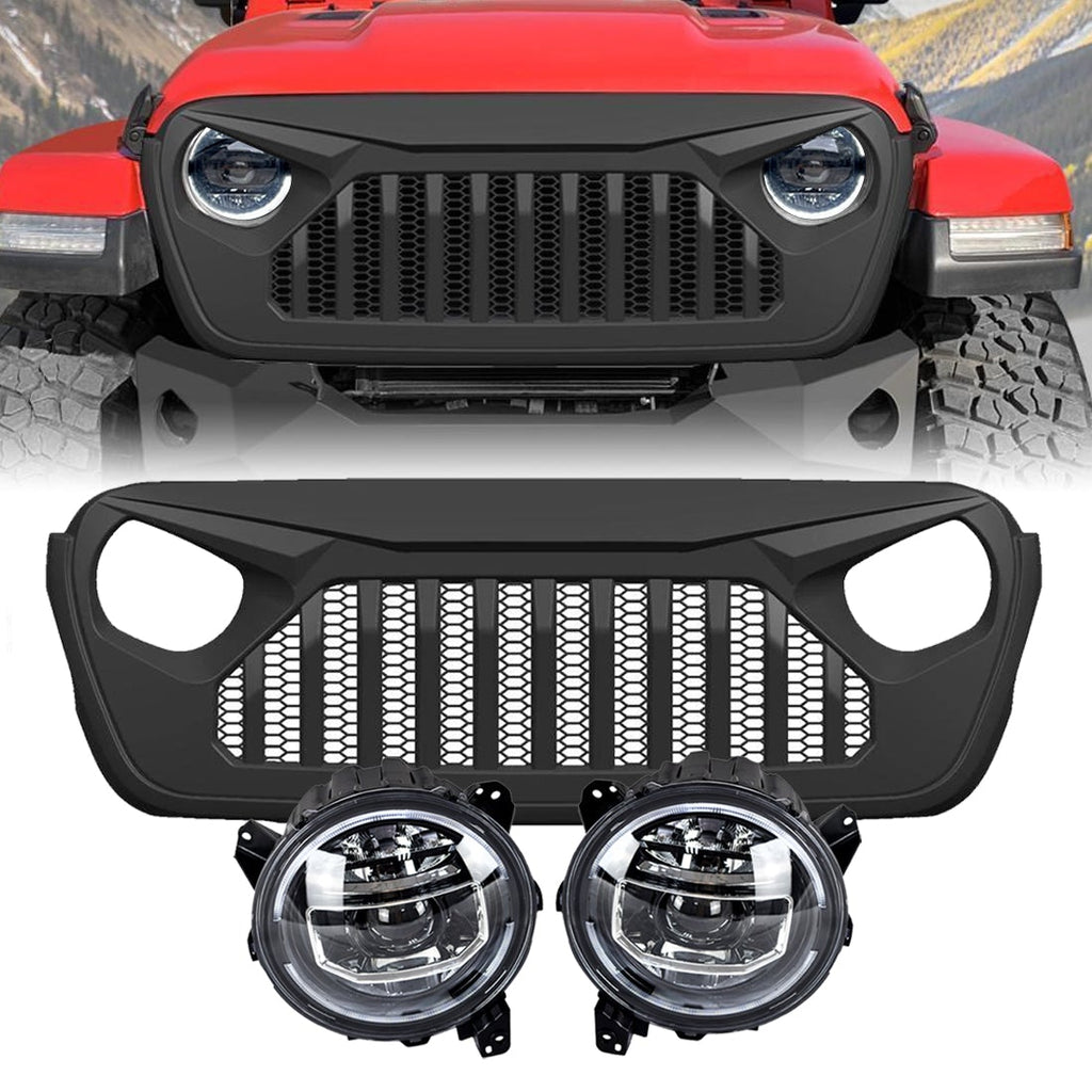 9 Inch LED Halo Headlights & Vader Grille w/ Mesh Combo