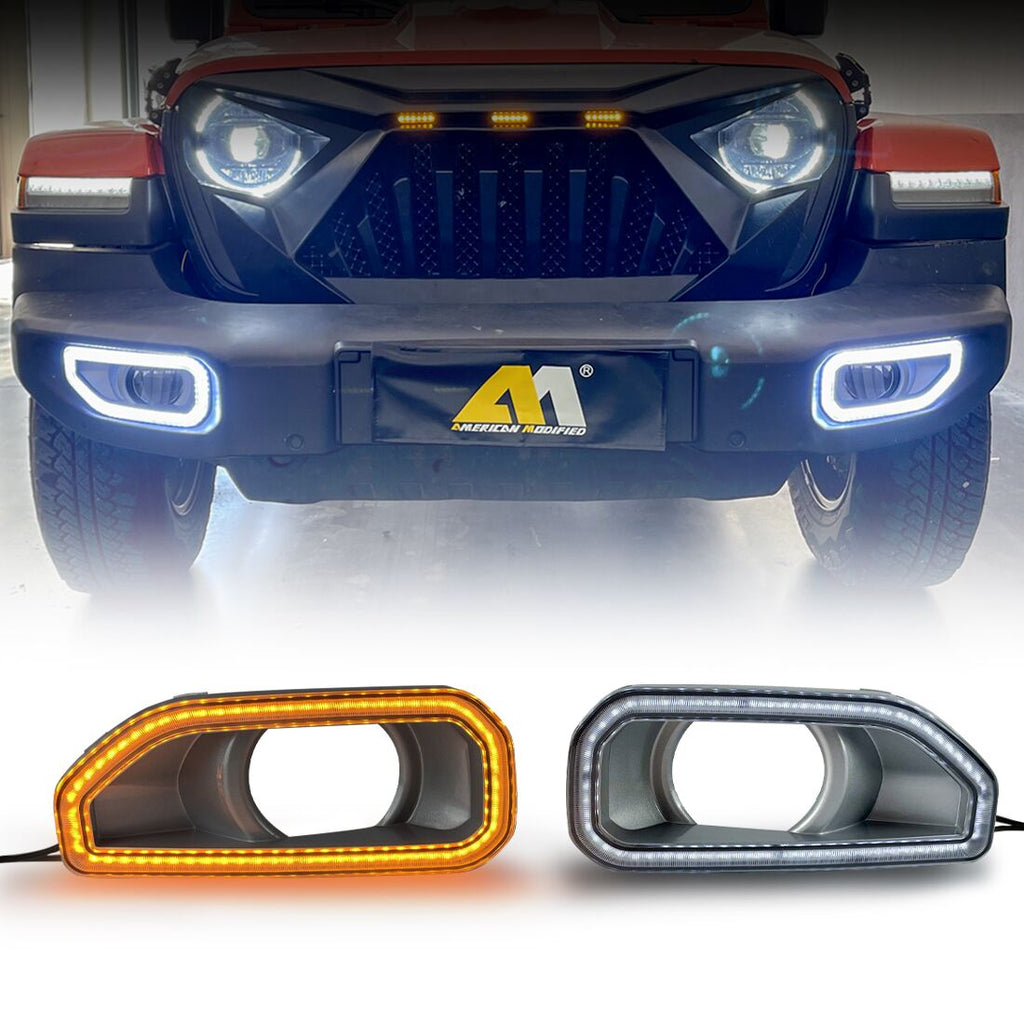 18-23 Jeep Wrangler JL Bumper Cover DRL lights w/ Turn signal | AMOFFROAD