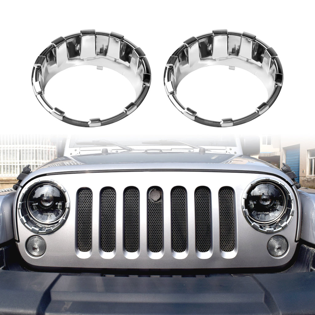 07-18 Jeep Wrangler JK JKU Chrome diamond 7 inch Headlight Bezel丨Amoffroad