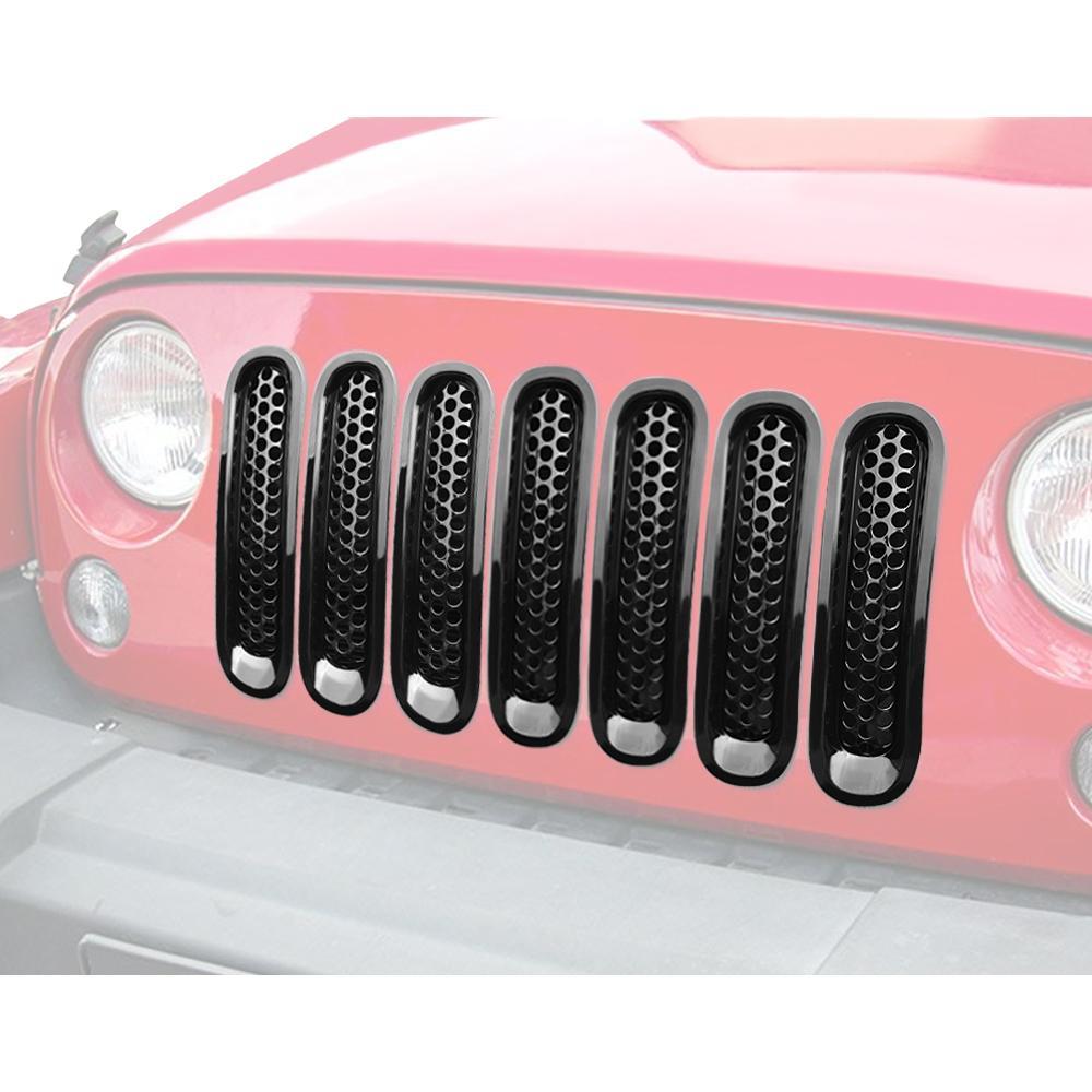 Clip-in Mesh Grill Inserts- Glossy Black for 07-15 Jeep Wrangler JK/ J