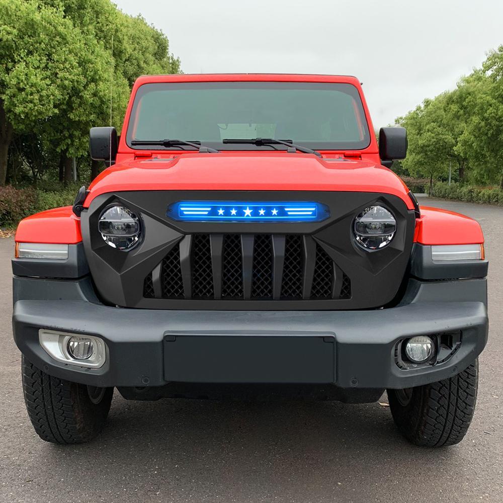 American Modified Front Grill Grille W Blue Star Drl For 18 Jeep Wrangler Jl Jeep Gladiator Jt Abs Exterior Accessories Grilles Grille Guards Emosens Fr