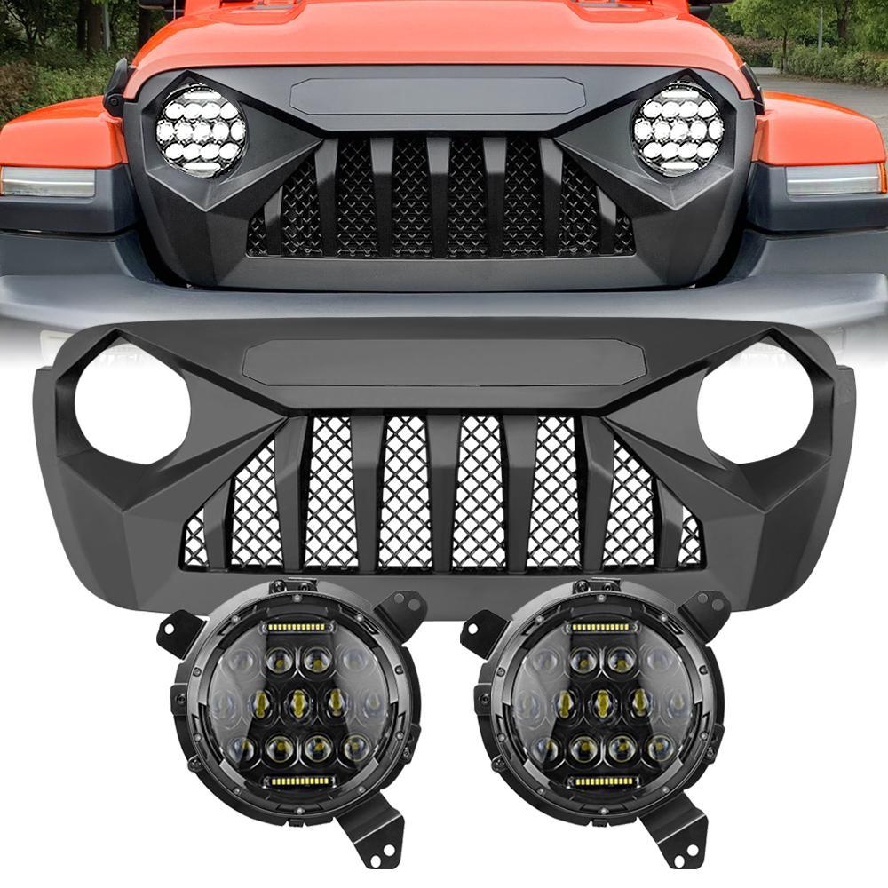 18-21 Jeep JL Demon Grille w/ Mesh - Matte Black & Honeycomb Headlight