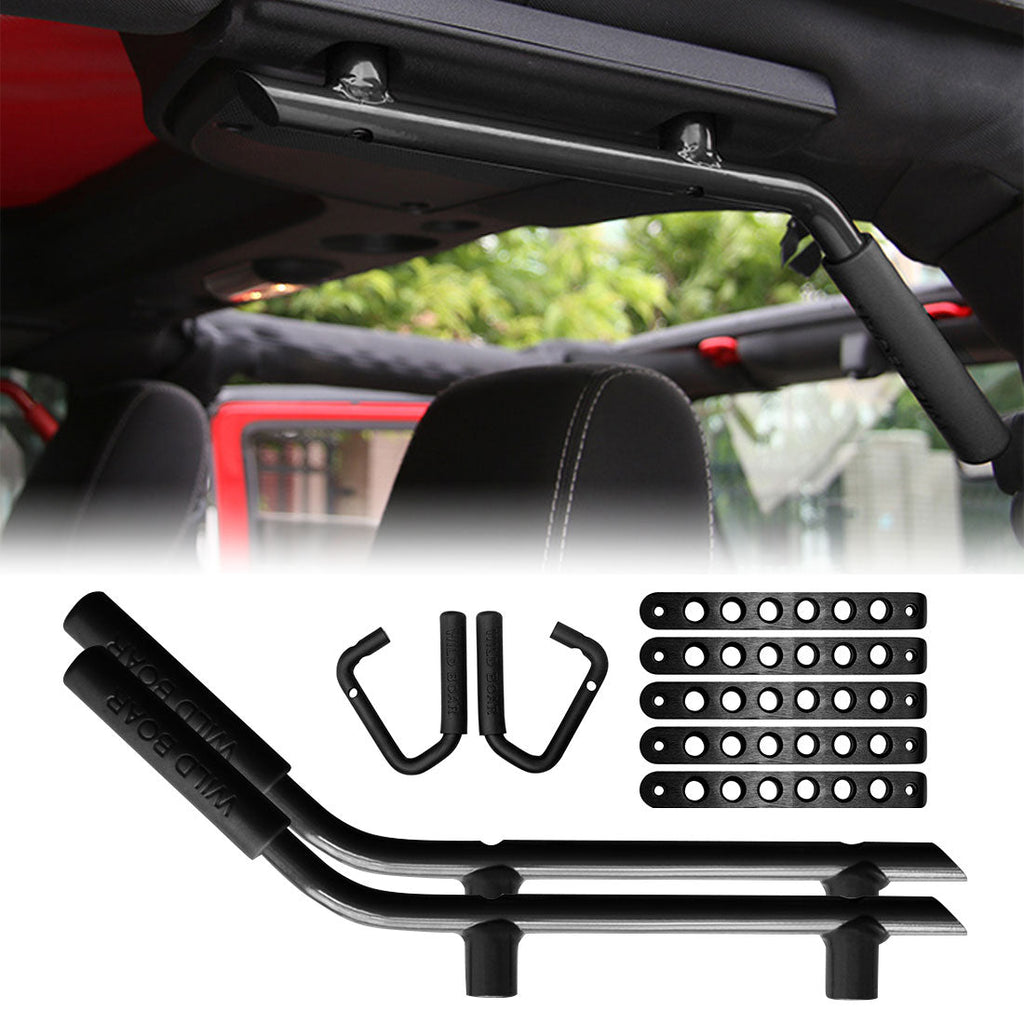07-18 Jeep Wrangler JK/JKU Front & Rear Grab Handles & Aluminum Door Grab  Handle Inserts Cover-Black Combo丨Amoffroad