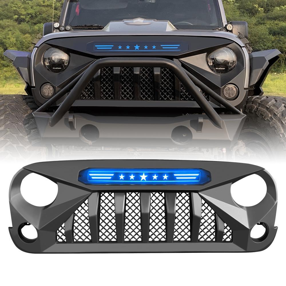 07-18 Jeep Wrangler JK Gladiator Grille w/ Blue Star DRL | AMOffRoad