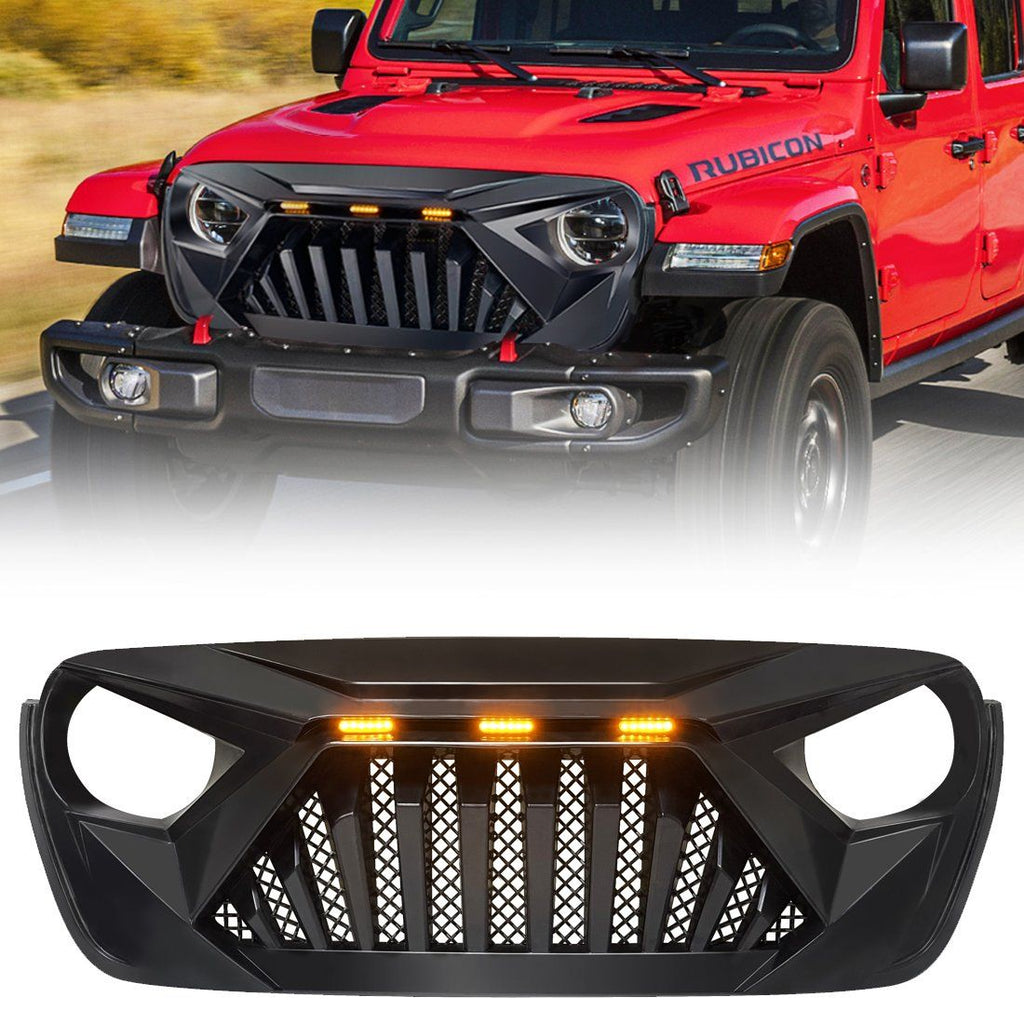 18-21 Jeep Wrangler Goliath Grille w/ Amber LED Running Lights | AMOFFROAD