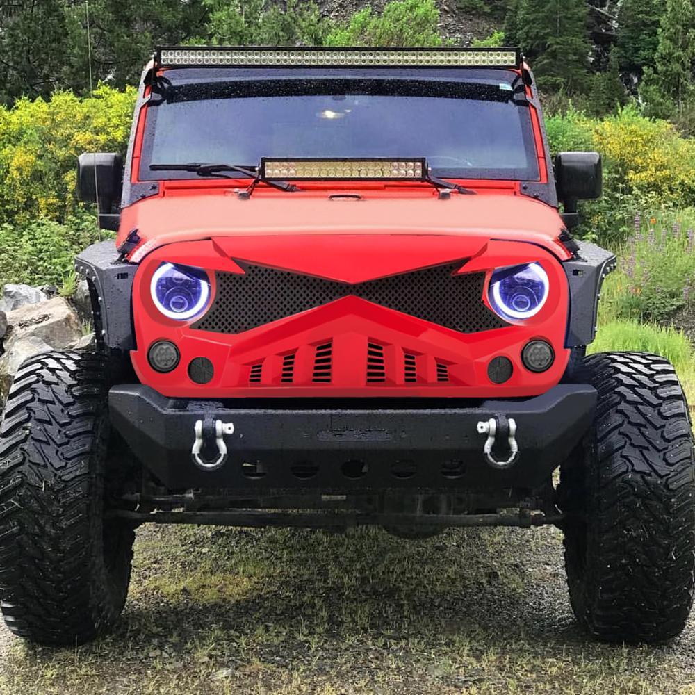 07-18 Jeep Wrangler JK Hawke Grille Red | AMOffRoad | Free Shipping