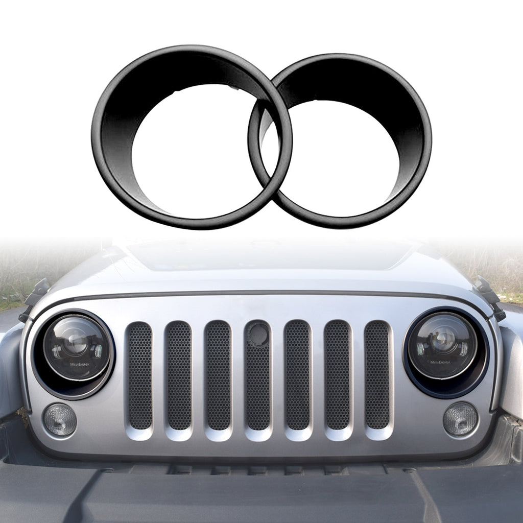 07-15 Jeep Wrangler JK Headlight Cover Trim-Matte Black丨Amoffroad