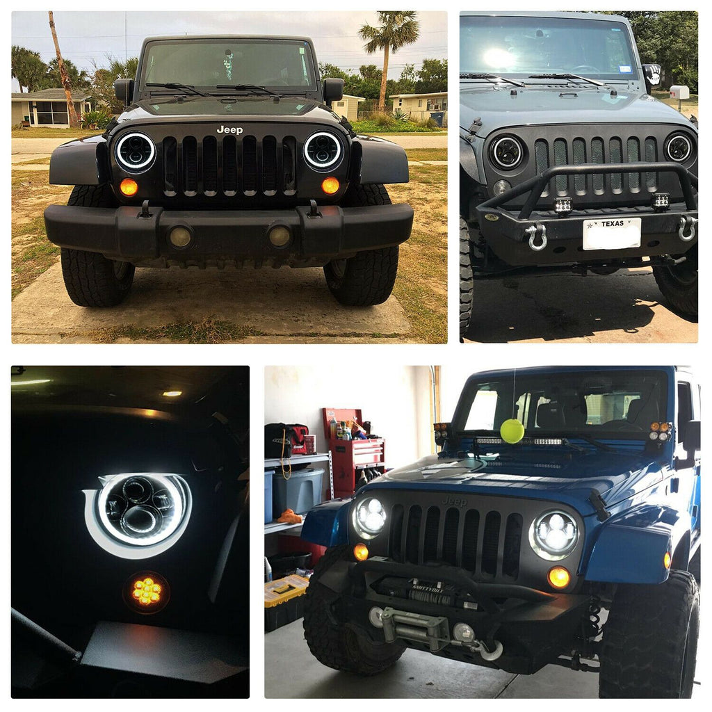 Jeep Wrangler LED Halo Headlights with Amber Turn Signals| AMOffRoad