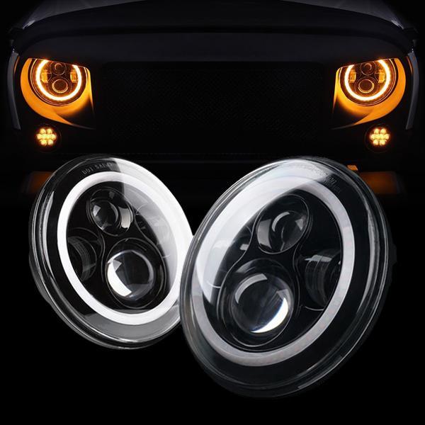 Jeep Wrangler LED Halo Headlights with Amber Turn Signals| AMOffRoad