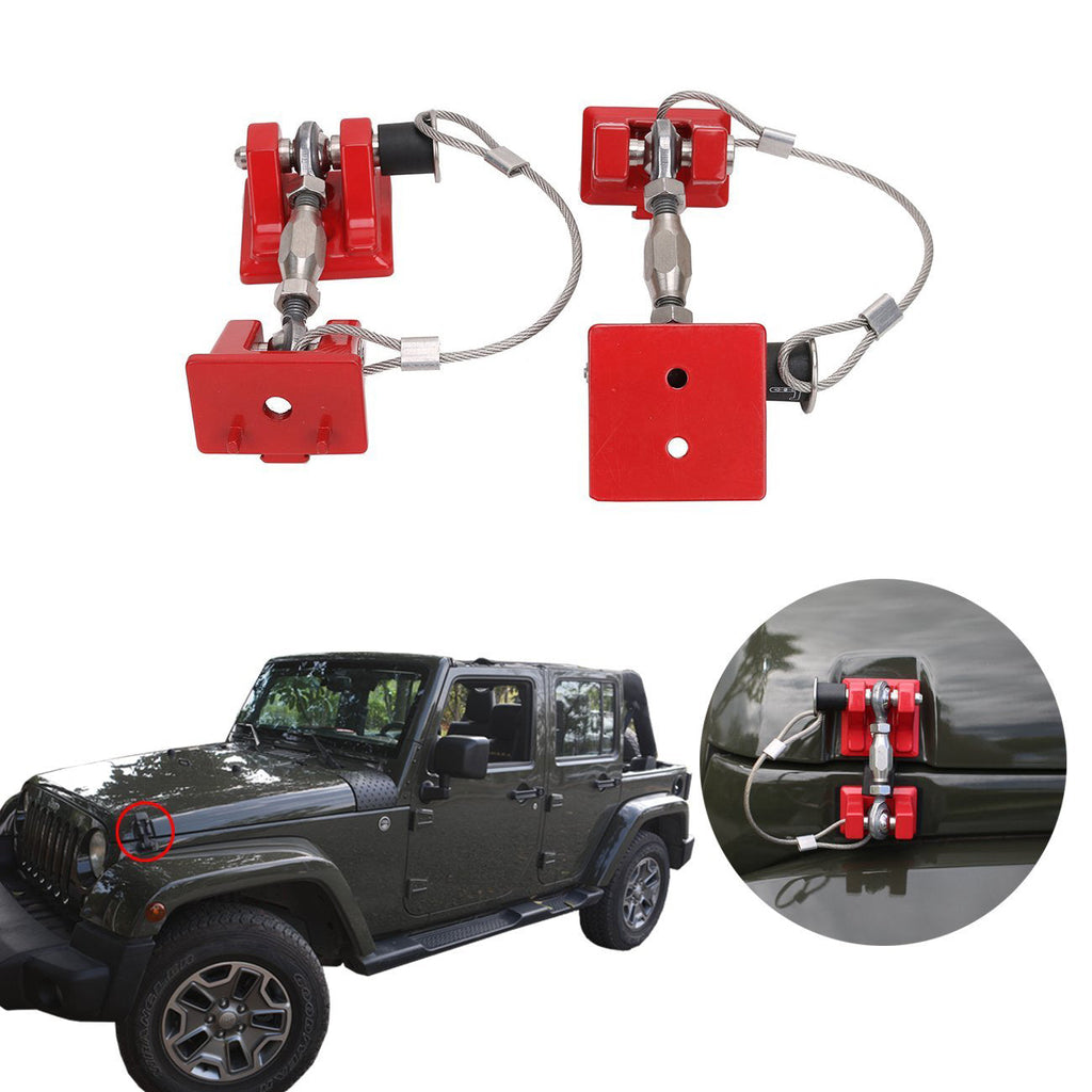 07-18 Jeep Wrangler JK/JKU Red Locking Hood Catch Kit & Aluminum Door Grab  Handle Inserts Cover Combo