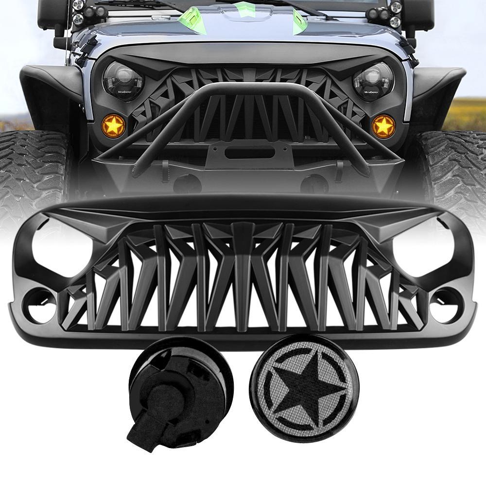 Shark Grille & Smoked LED Star Amber Turn Signals Combo for Jeep Wranger JK/ JKU