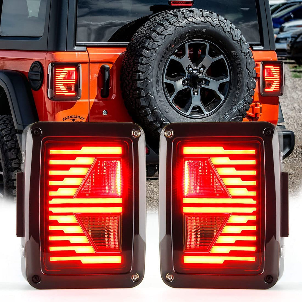 07-18 Jeep Wrangler JK JKU Smoked LED Tail Lights w/ Brake Reverse Turn  Signals Running Light丨Amoffroad