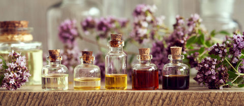 Group of essential oils in small bottles for smelling