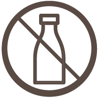 'Icon of a milk bottle with a diagonal line through it, indicating no dairy.'