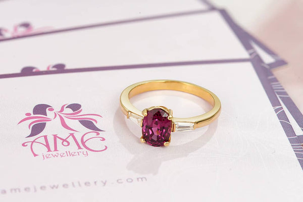 purple garnet gold ring by AME Jewellery