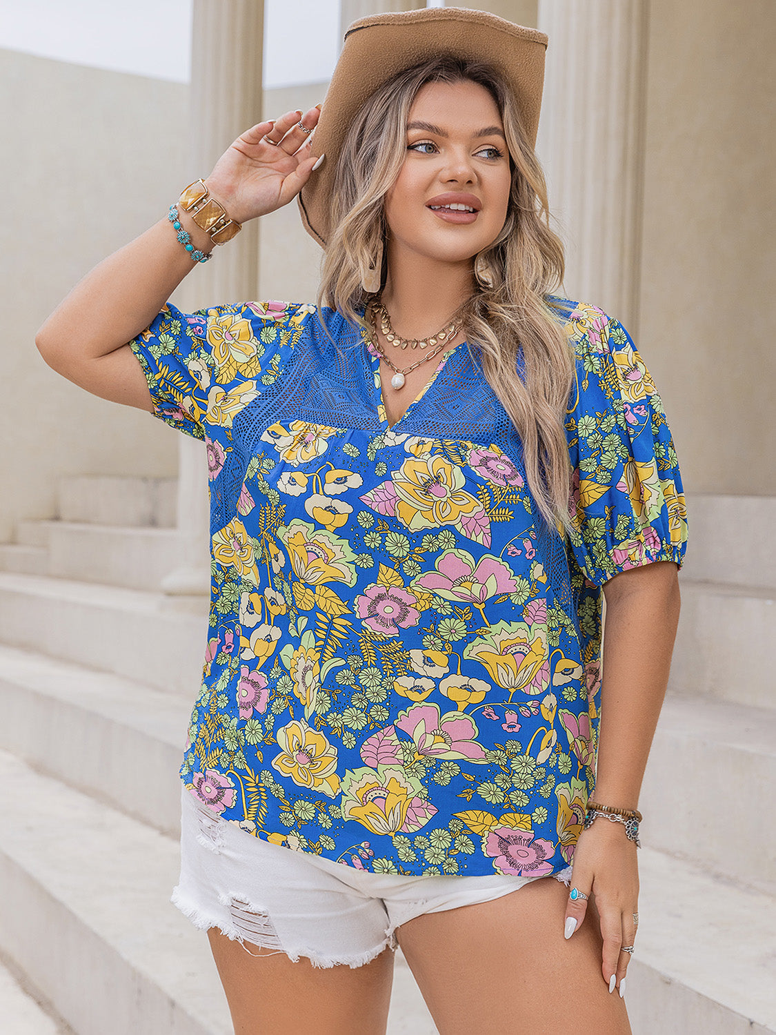 McKenzie Notched Short Sleeve Blouse