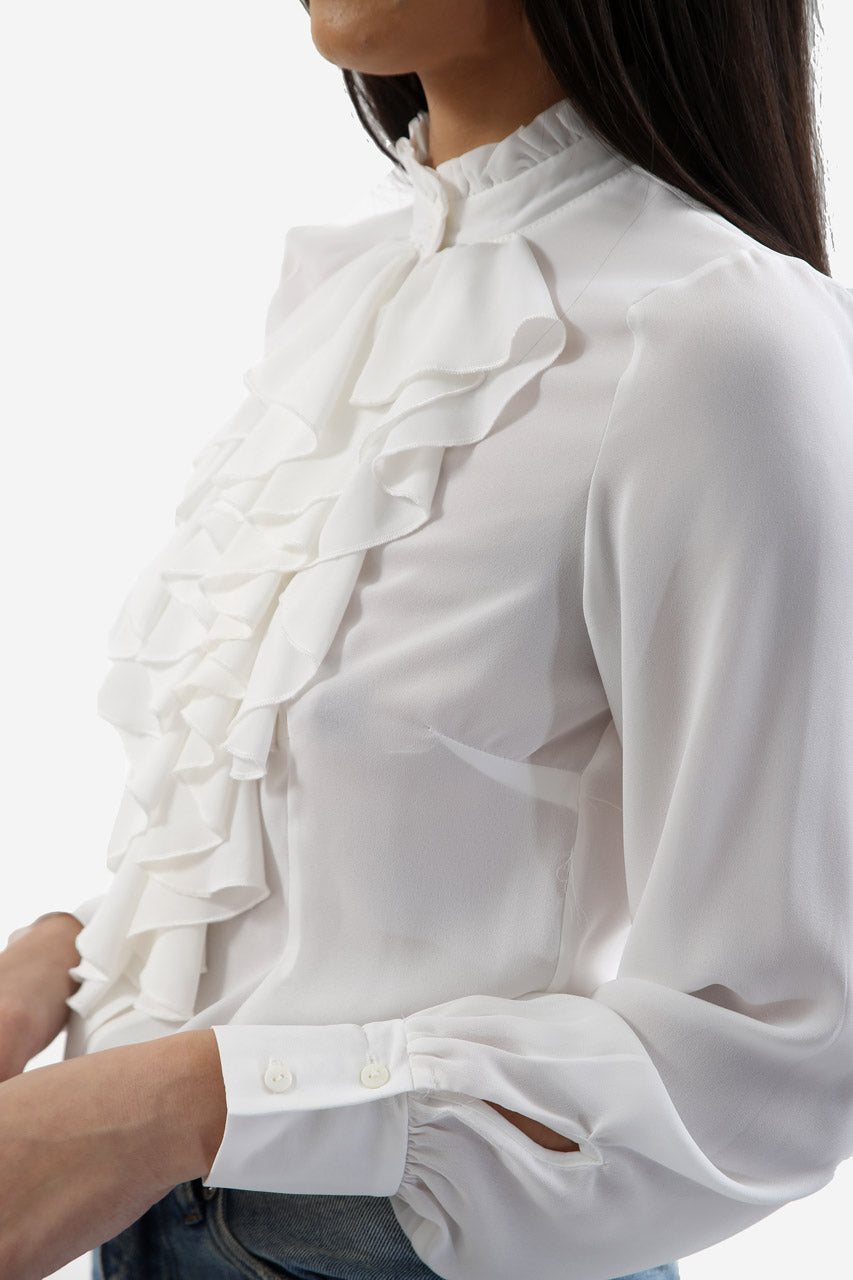 white ruffle sleeve blouse