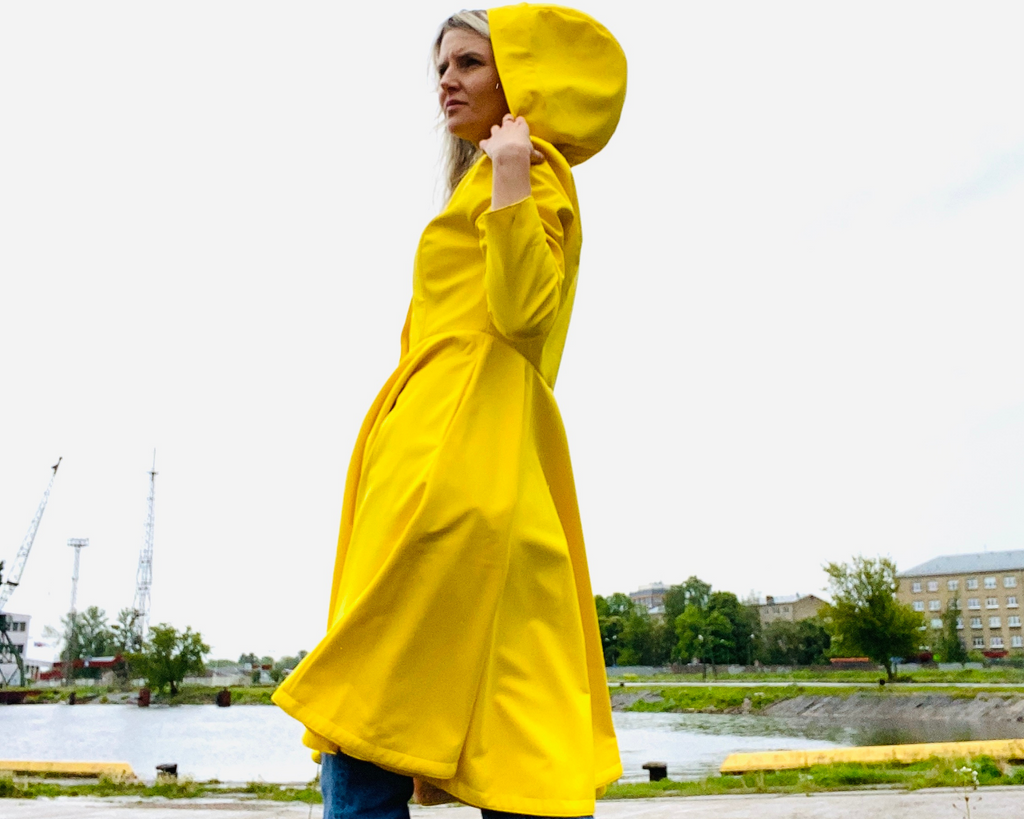 'Yellow Sun' - bright yellow design raincoat for women