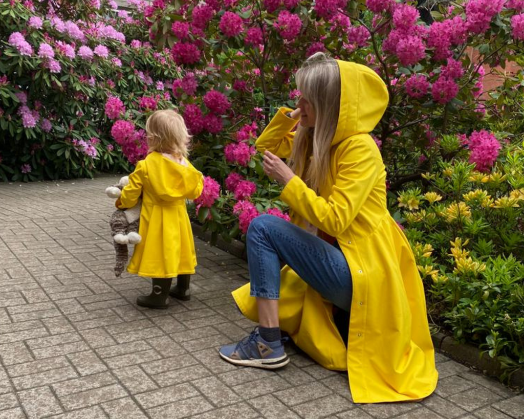 Bright Yellow Design raincoats for mother and daughter