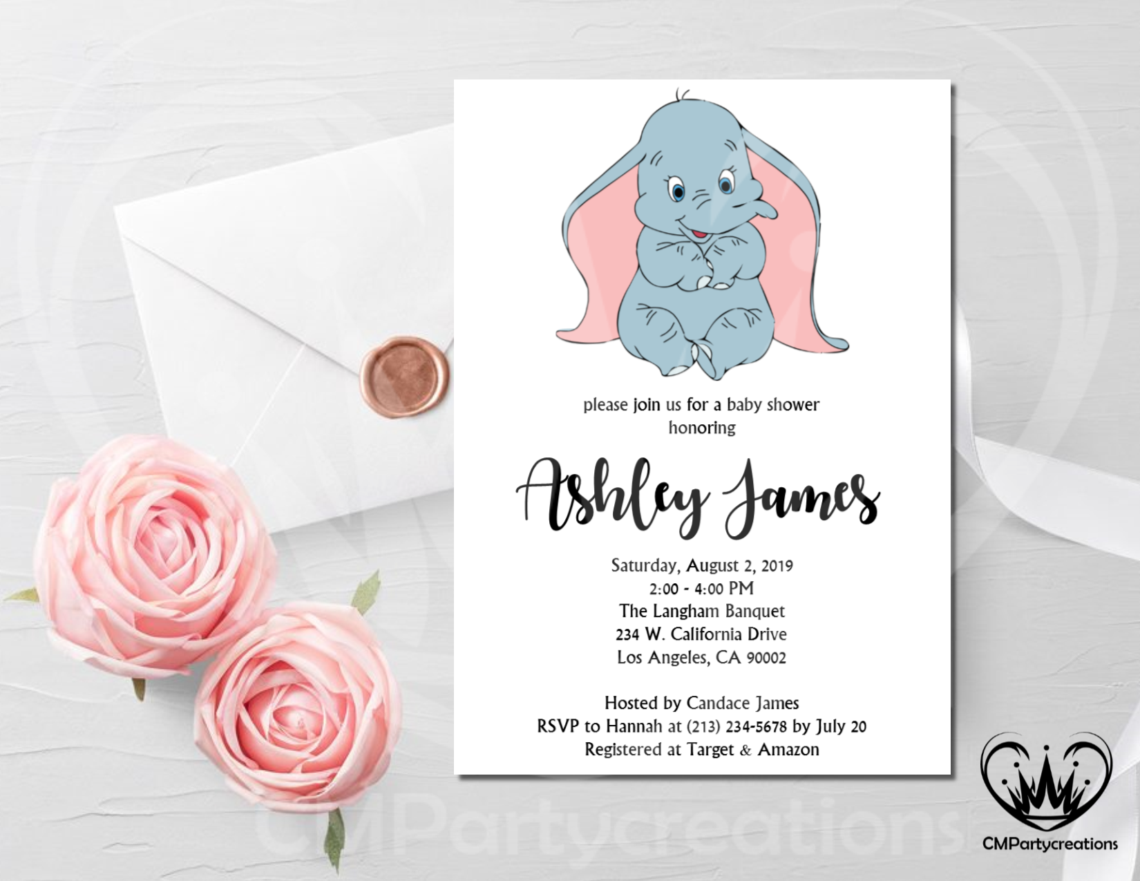 dumbo baby shower invitations