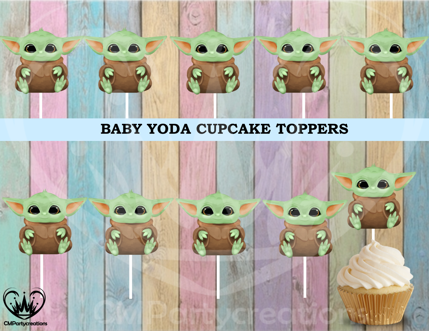 Download Baby Yoda Boy Birthday Cupcake Toppers - CMPartycreations