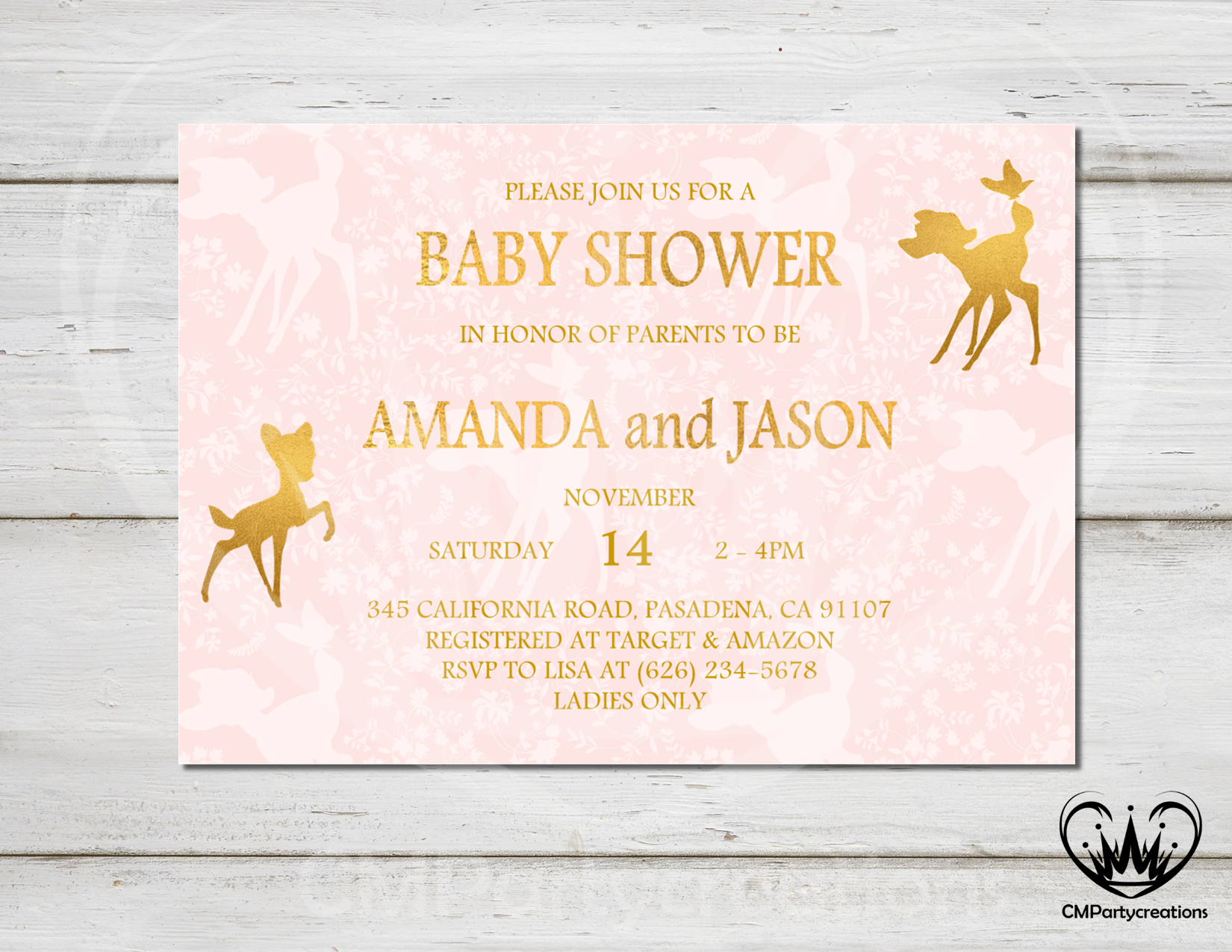 bambi baby shower invitations