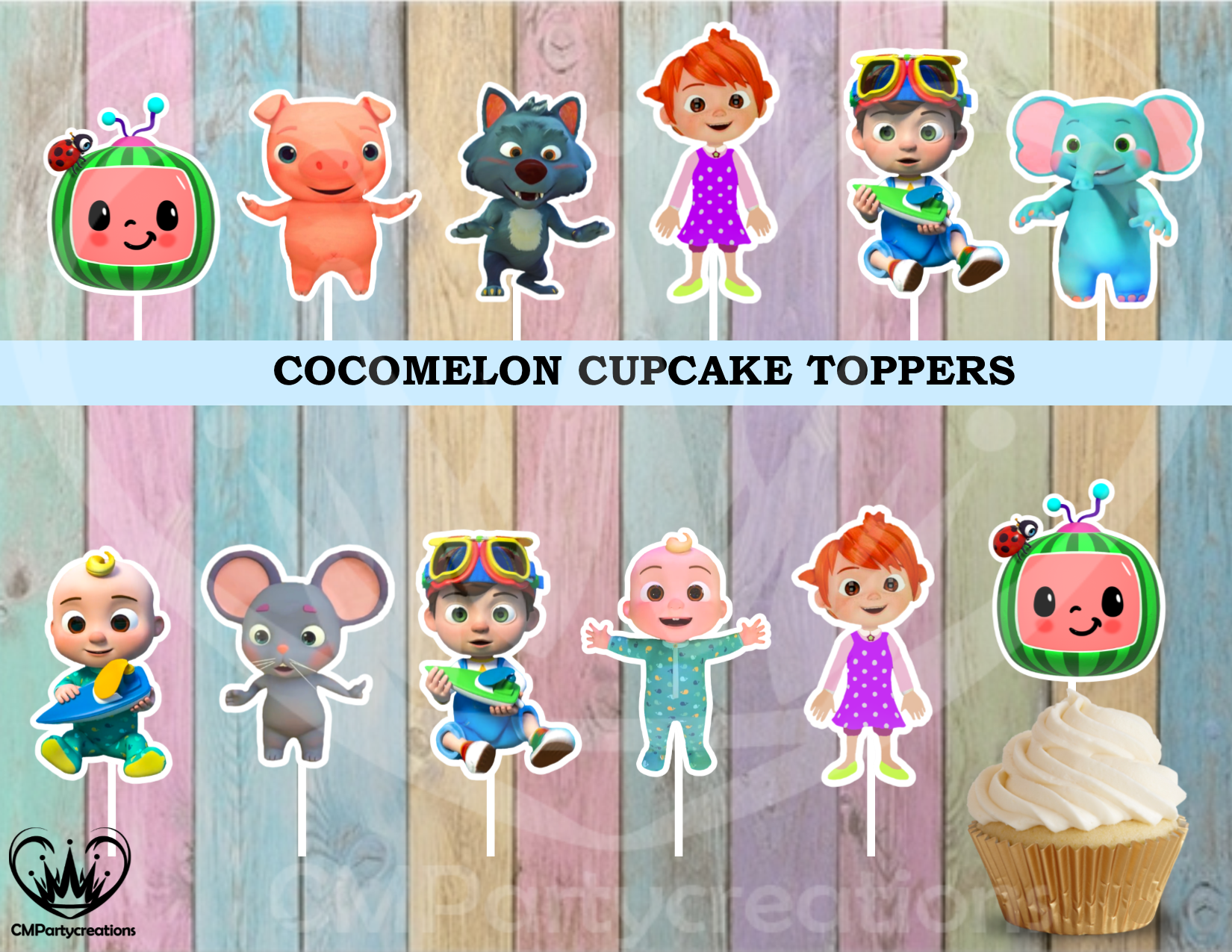 Cocomelon Cupcake Toppers Birthday Party - CMPartycreations