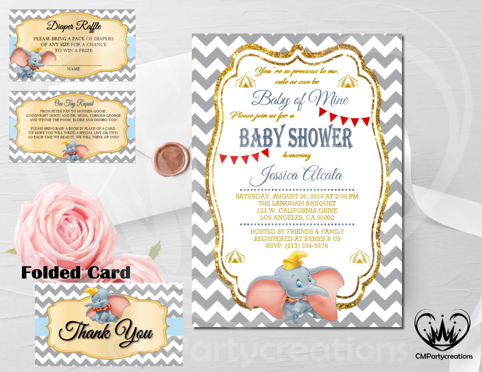 dumbo baby shower invitations