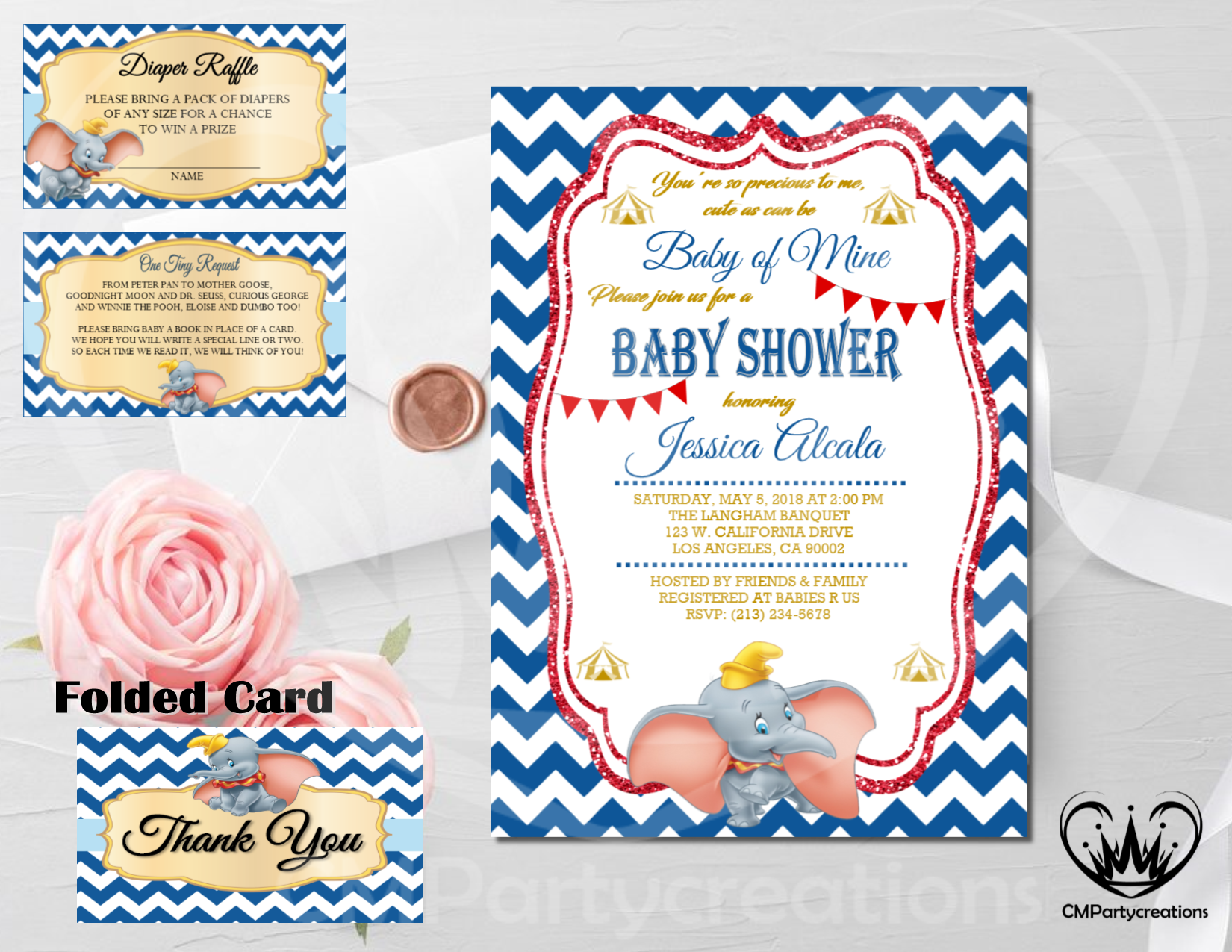 dumbo baby shower invitations