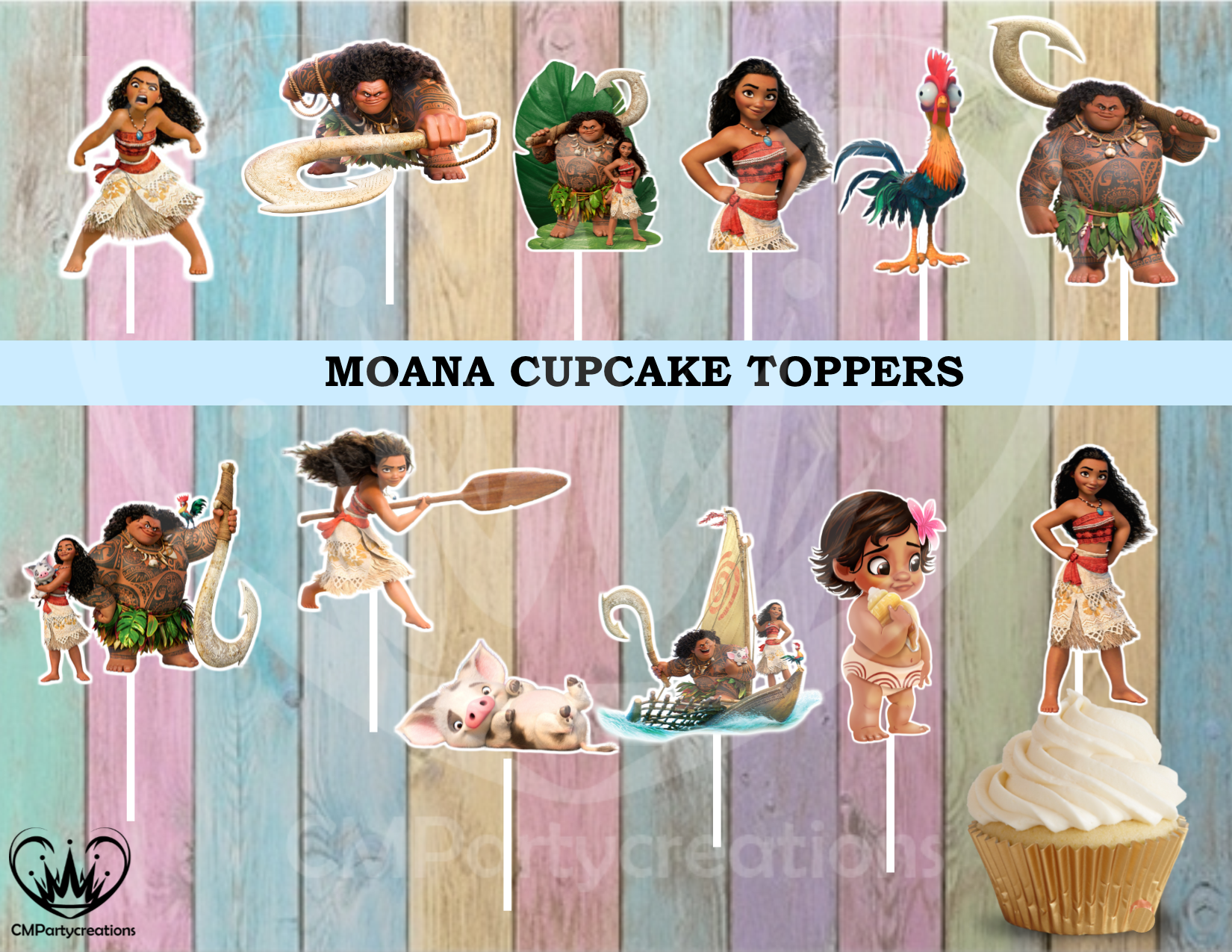 Moana Birthday Party Cupcake Toppers Die Cuts - CMPartycreations