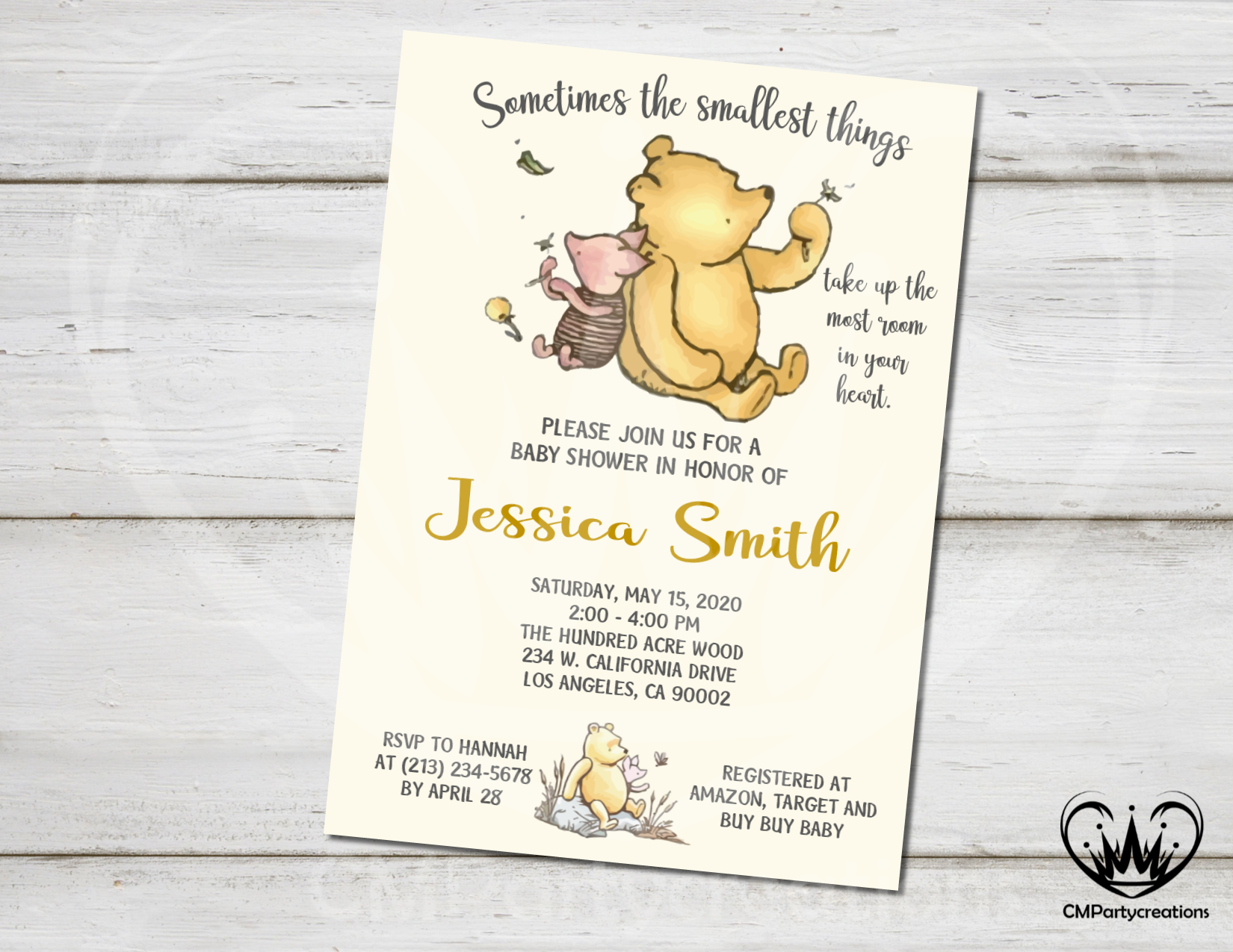 winnie the pooh classic baby shower invitation